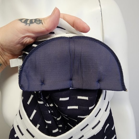 Misook Womens XS Petite Short Sleeve Knit Dress Navy Blue White Dashes & Trim - Picture 12 of 14